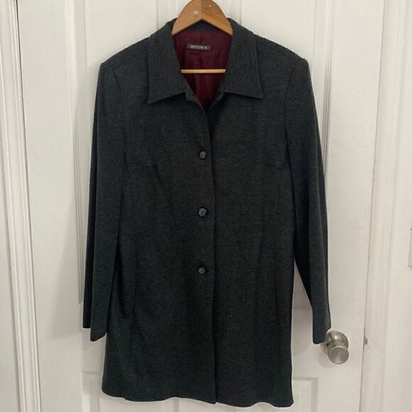 Vintage Annex Dark Grey Longline Blazer Jacket Womens Size 12 - Picture 1 of 8
